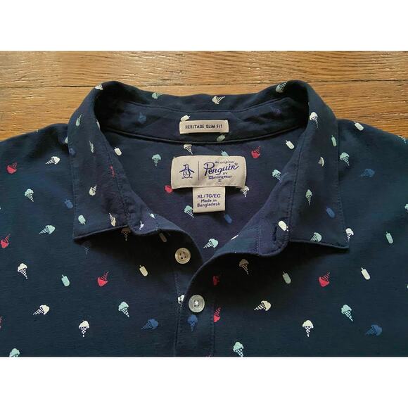 PENGUIN Heritage Slim-Fit Navy Blue Ice Cream Cone Polo sz XL - Picture 3 of 8